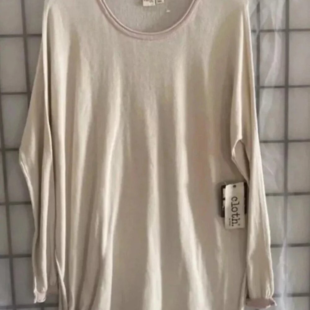 Oversized Knit Sweater Cream with Pink Trim